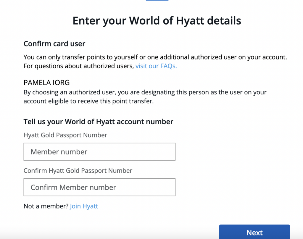 Screenshot of World of Hyatt details