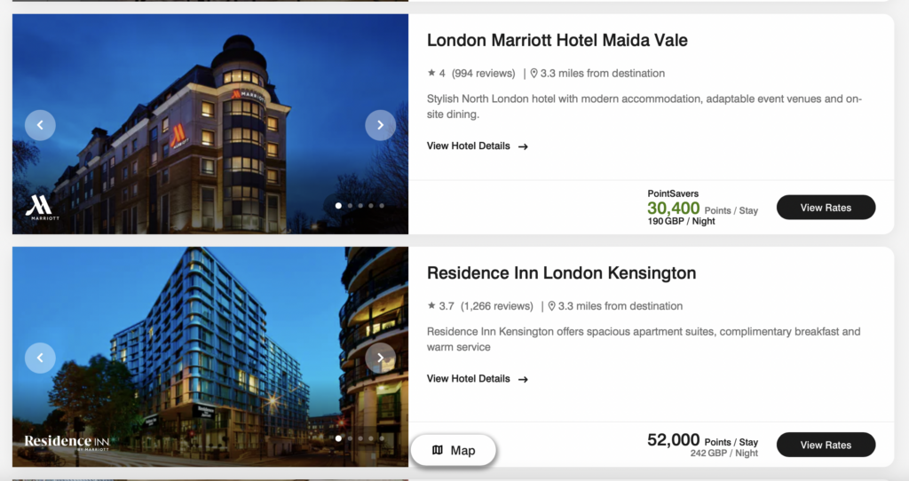 Screenshot London Marriott hotels