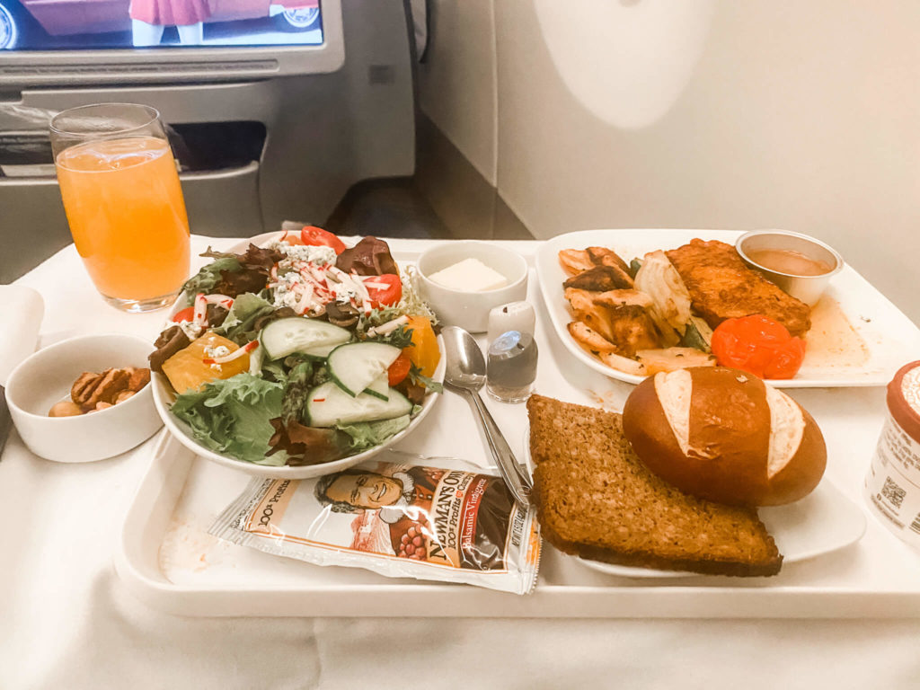 Dinner on an airplane flight