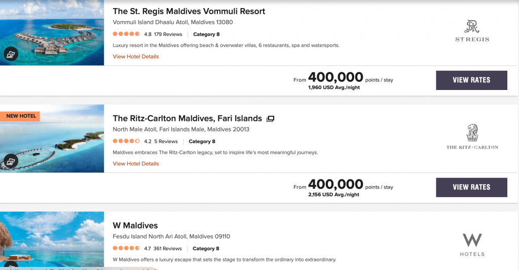 screenshot of Marriot hotels in the Maldives