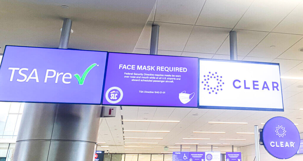 Signs at Airport including CLEAR and TSA