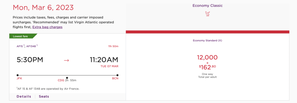 Screenshot Virgin Atlantic Flight to Barcelona
