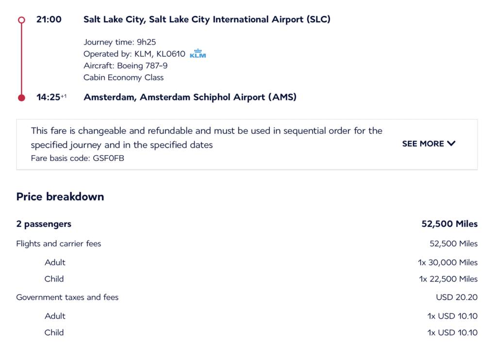 Screenshot of flight prices to Amsterdam