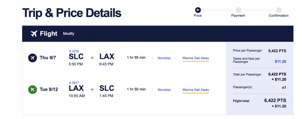 Screenshot Southwest flights