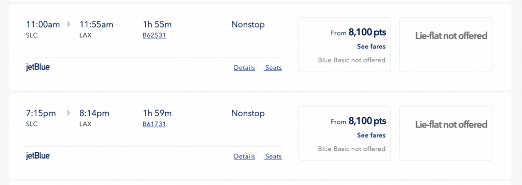 Screenshot JetBlue flights