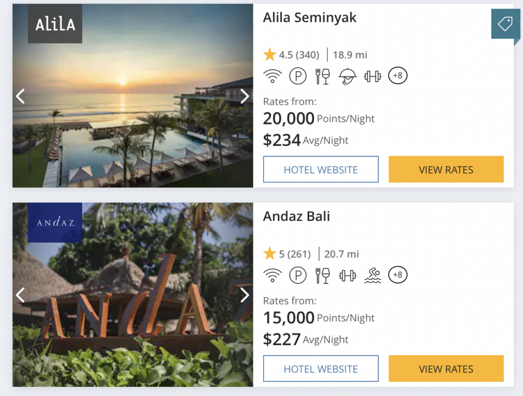 Screenshot Hyatt hotels in Bali