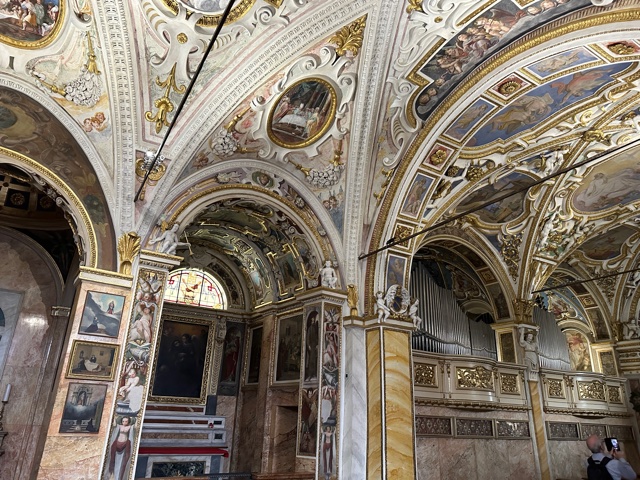 Ornate ceiling of European church