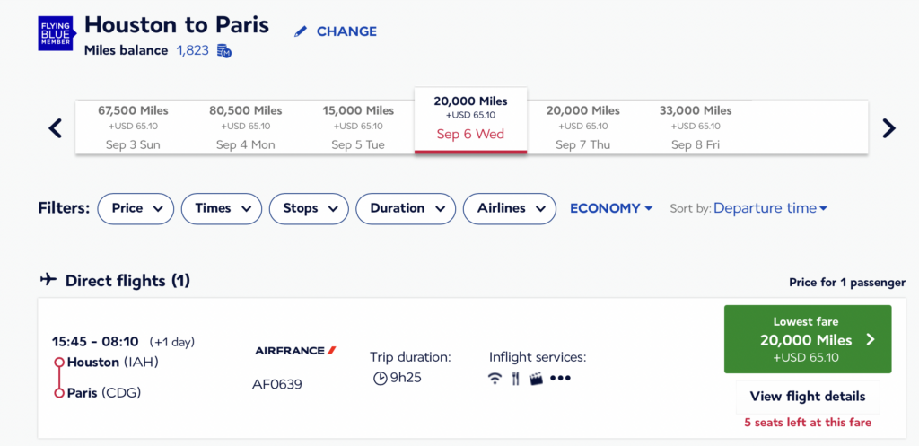 Screenshot of Air France flight to Paris