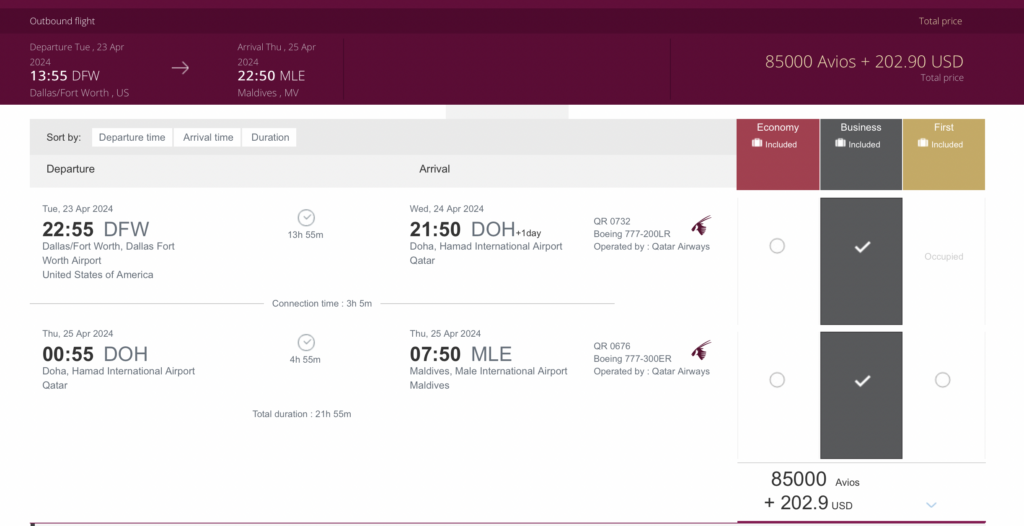 Screenshot Qatar flight