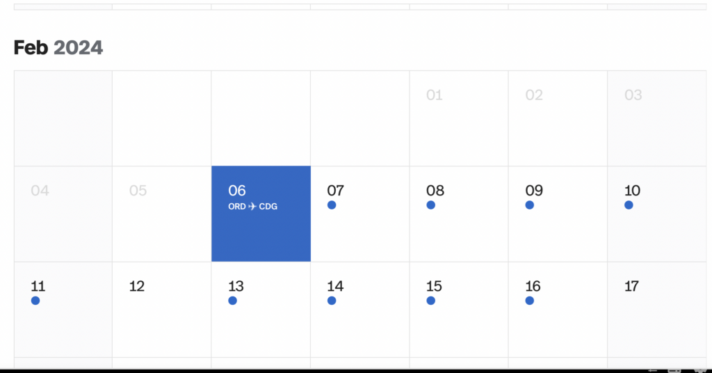 screenshot Avianca 30 day calendar 