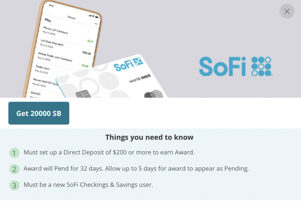 Screenshot of SoFi offer