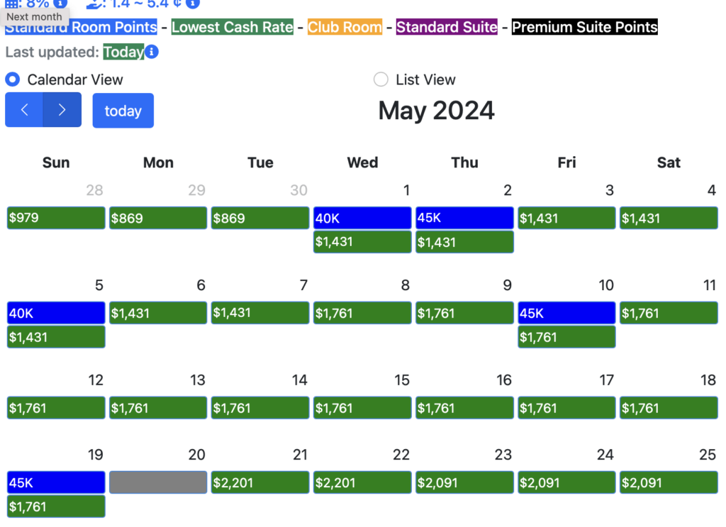 screenshot calendar with room availability