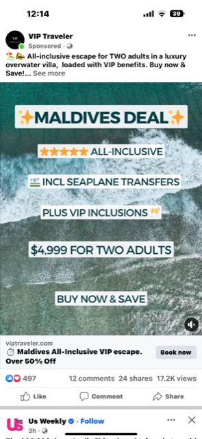Screenshot of Maldives offer