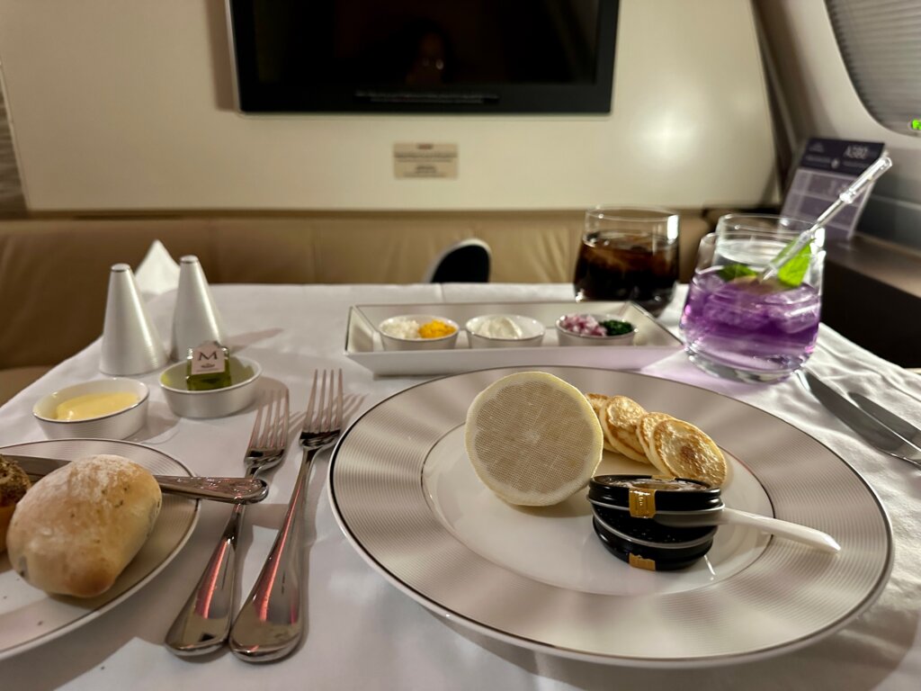 Caviar on airplane