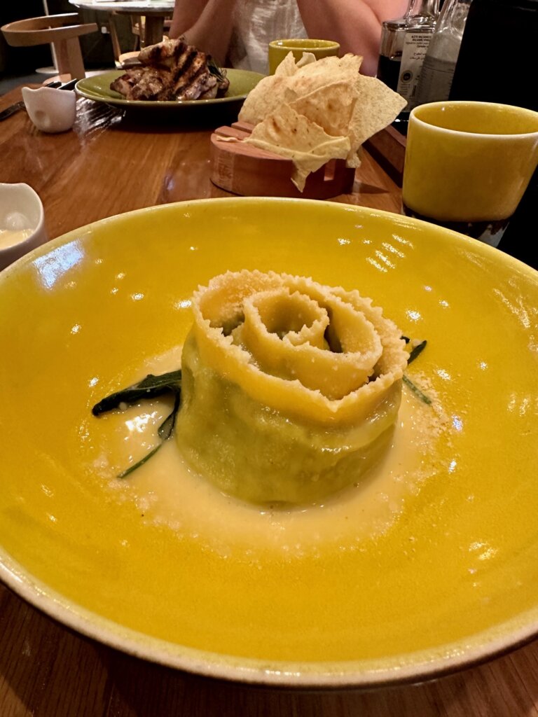 Pasta on yellow dish