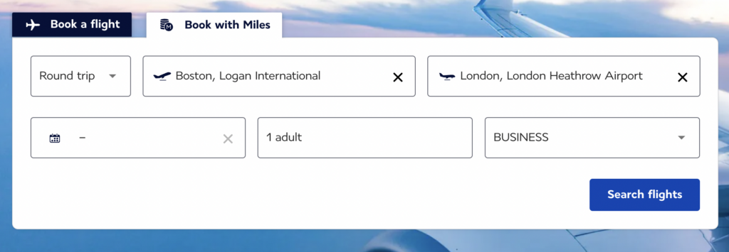 Screenshot Air France search
