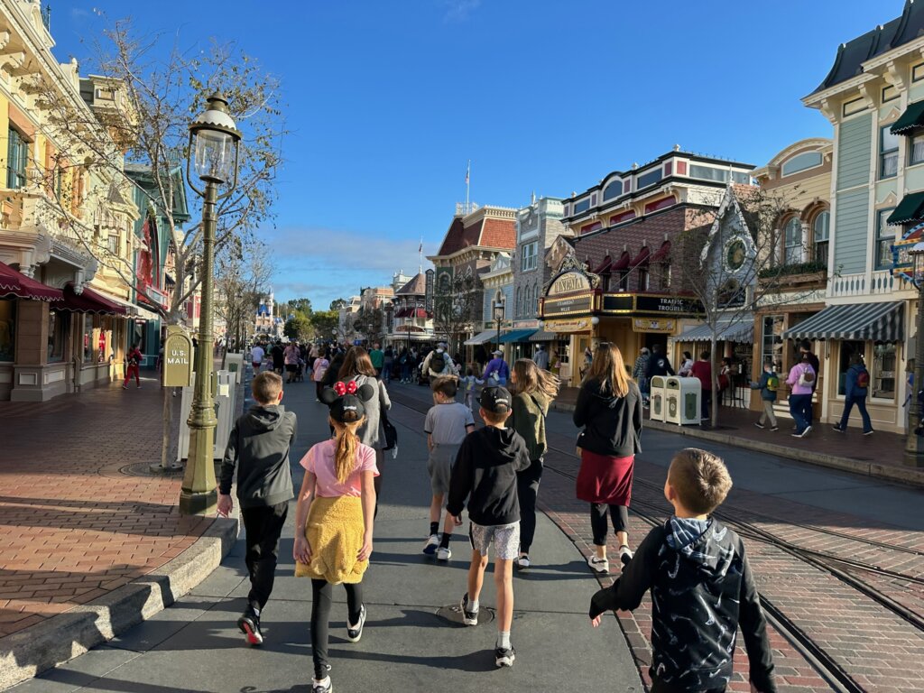 Family walking down street in Disneyland