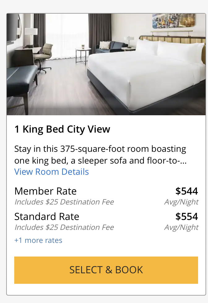 Screenshot Hyatt Regency JFK Airport cash price