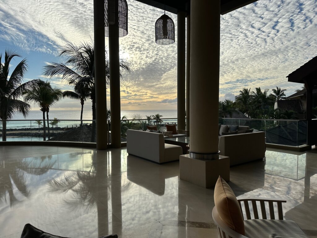 Hotel lobby looking out to beach