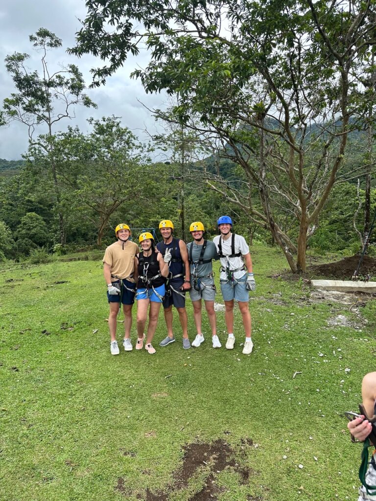 Group of people in outfits for zip lining