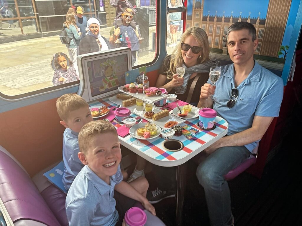 Family eating pastries on train