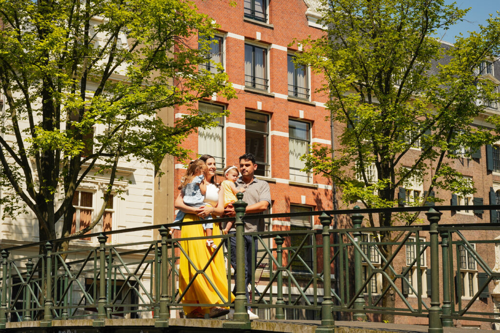 family on bridge