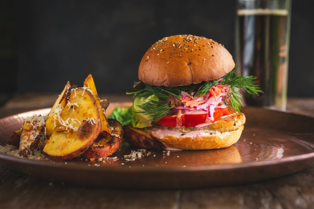 Hamburger on plate