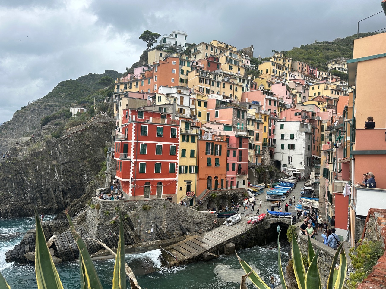 Multi colored buildings on hillside